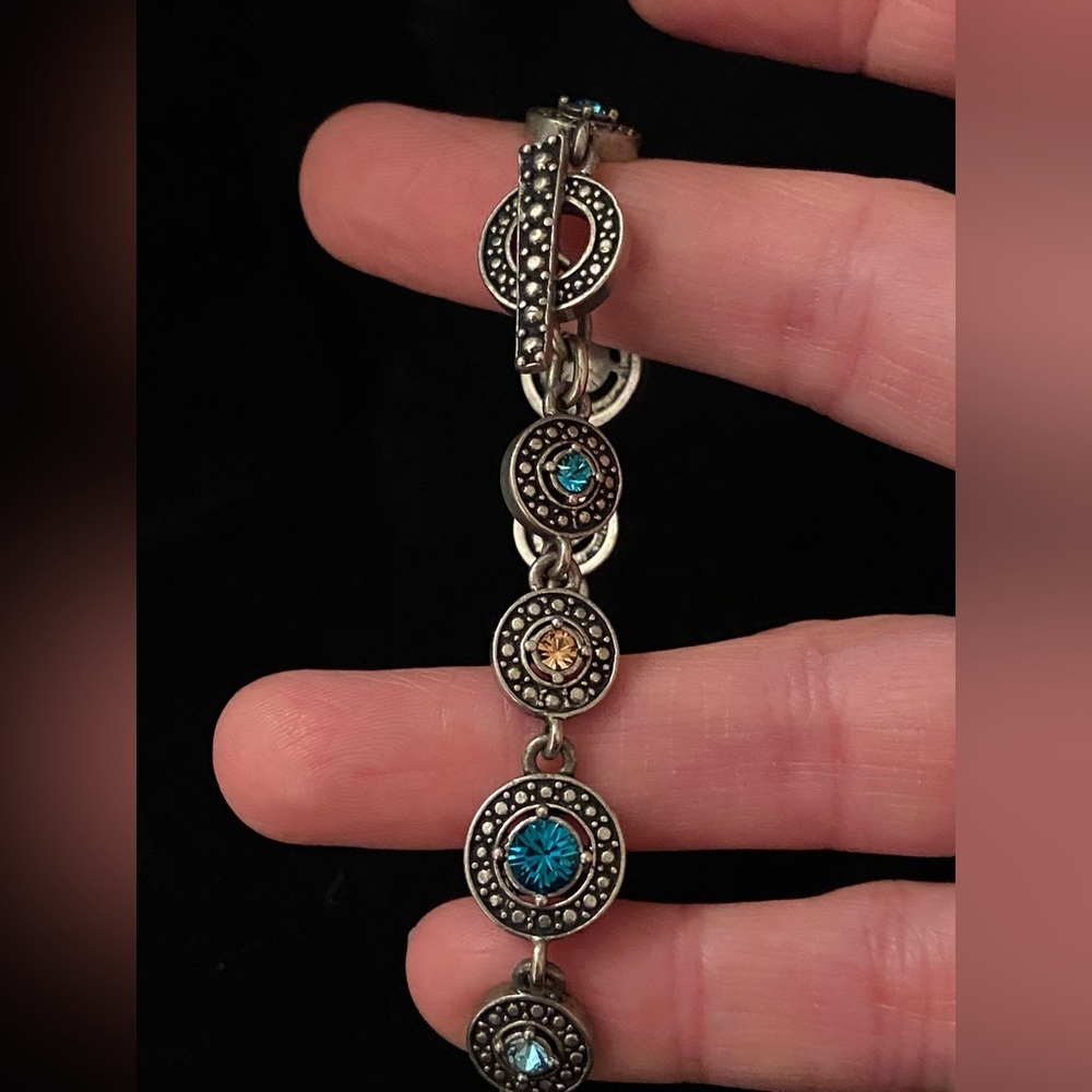 M4M Ellen Mann Sky Bracelet Pewter Finish Blue & Brown Crystals - Picture 5 of 9